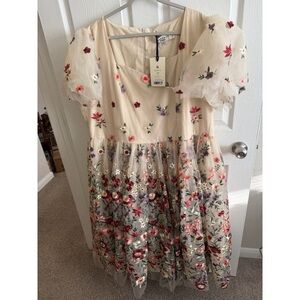 JessaKae Cream Floral Embroidered Dress